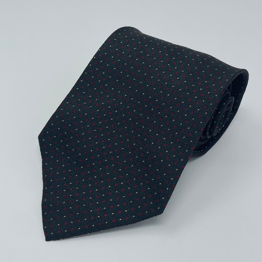 Polo Ralph Lauren Mens Silk Necktie Navy Blue Red Gold Geometric Hand Made Tie